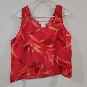 Vintage Jones New York Womens Top Size 14 Silk‎ Floral Red Tank Blouse Vacation